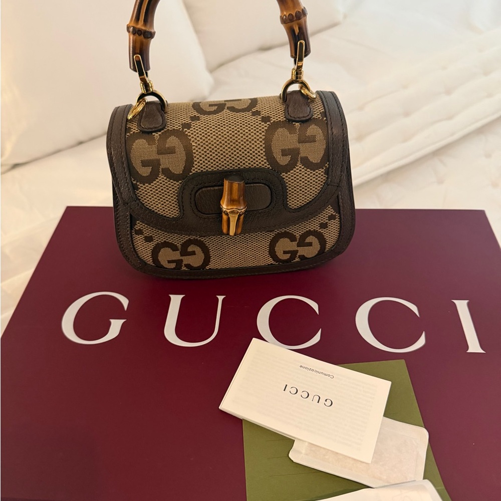 Gucci Brown GG Canvas Mini Bag with Bamboo Handle